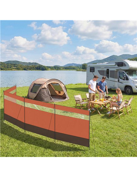 Outsunny Camping Windbreaker with Clear Windows, Carry Bag and Steel Poles, for Beach Caravan Campervan, 725 x 140cm, Orange - pic 204442 | FastDaddyshop