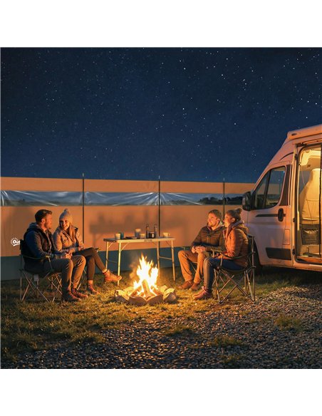 Outsunny Camping Windbreaker with Clear Windows, Carry Bag and Steel Poles, for Beach Caravan Campervan, 725 x 140cm, Orange - pic 204443 | FastDaddyshop
