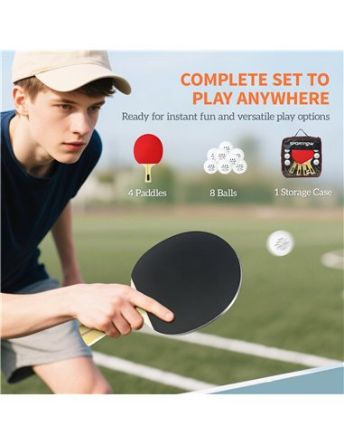 SPORTNOW Portable Table Tennis Set with Four Rackets, Eight Balls, Storage Case