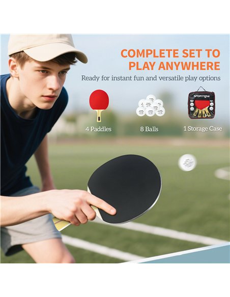 SPORTNOW Portable Table Tennis Set with Four Rackets, Eight Balls, Storage Case - pic 204447 | FastDaddyshop