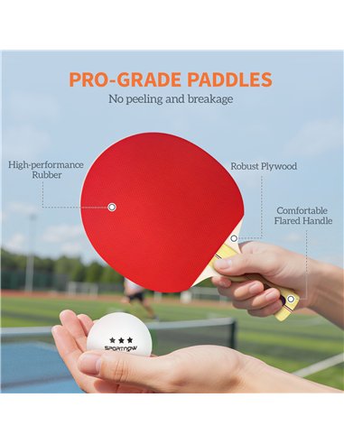 SPORTNOW Portable Table Tennis Set with Four Rackets, Eight Balls, Storage Case
