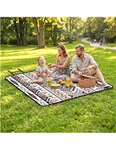 Outsunny Picnic Blanket, 200x200CM Large Beach Blanket Outdoor Picnic Mat with Integrated Strap for Camping, Mix-Colour 2