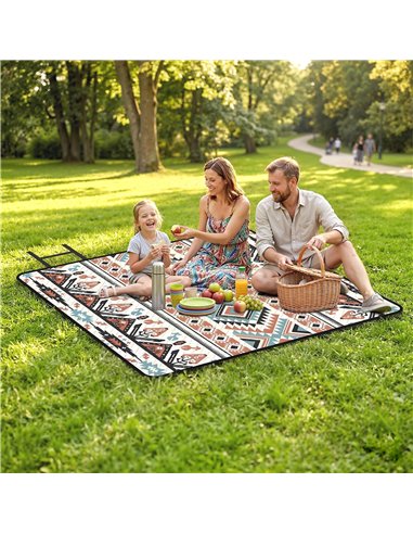 Outsunny Picnic Blanket, 200x200CM Large Beach Blanket Outdoor Picnic Mat with Integrated Strap for Camping, Mix-Colour