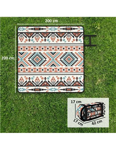 Outsunny Picnic Blanket, 200x200CM Large Beach Blanket Outdoor Picnic Mat with Integrated Strap for Camping, Mix-Colour