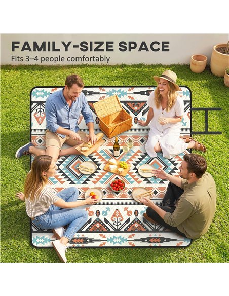 Outsunny Picnic Blanket, 200x200CM Large Beach Blanket Outdoor Picnic Mat with Integrated Strap for Camping, Mix-Colour - pic 204456 | FastDaddyshop