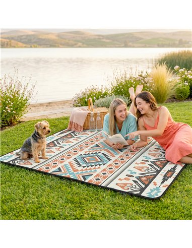 Outsunny Picnic Blanket, 200x200CM Large Beach Blanket Outdoor Picnic Mat with Integrated Strap for Camping, Mix-Colour
