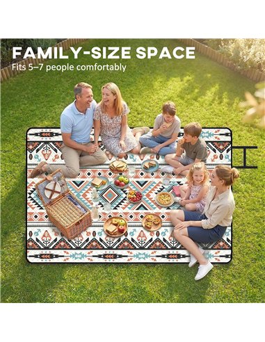 Outsunny Picnic Blanket, 300x200CM Large Beach Blanket Outdoor Picnic Mat with Integrated Strap for Camping, Mix-Colour