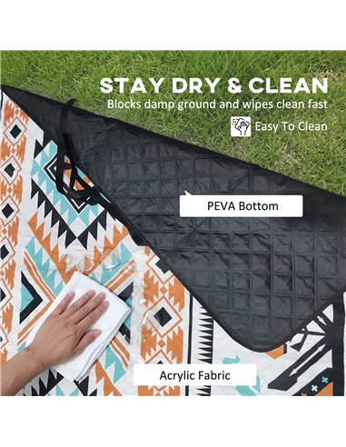 Outsunny Picnic Blanket, 300x200CM Large Beach Blanket Outdoor Picnic Mat with Integrated Strap for Camping, Mix-Colour
