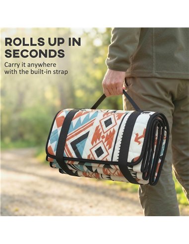 Outsunny Picnic Blanket, 300x200CM Large Beach Blanket Outdoor Picnic Mat with Integrated Strap for Camping, Mix-Colour