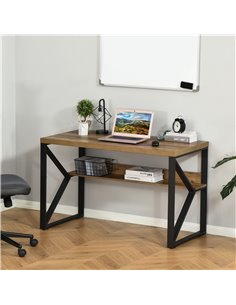 HOMCOM Writing Computer Desk with Storage Shelf, Black-Brown Wood Effect 2