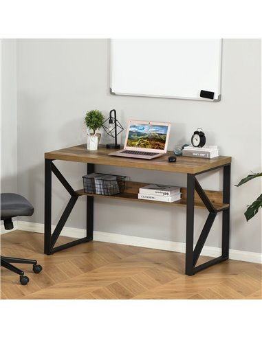 HOMCOM Writing Computer Desk with Storage Shelf, Black-Brown Wood Effect