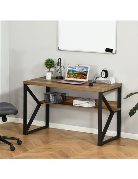 HOMCOM Writing Computer Desk with Storage Shelf, Black-Brown Wood Effect - pic 20447 | FastDaddyshop