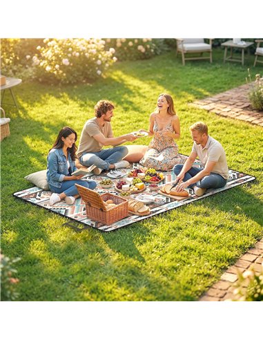 Outsunny Picnic Blanket, 300x200CM Large Beach Blanket Outdoor Picnic Mat with Integrated Strap for Camping, Mix-Colour