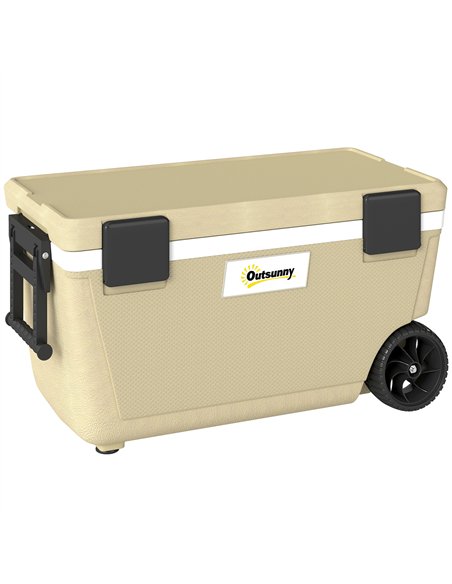 Outsunny 70L Insulated Cool Box with Wheels, Portable Ice Cooler with Handle, Lid and Drain Valve, Khaki - pic 204471 | FastDaddyshop