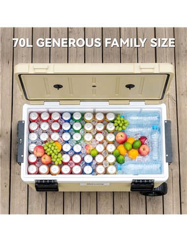 Outsunny 70L Insulated Cool Box with Wheels, Portable Ice Cooler with Handle, Lid and Drain Valve, Khaki