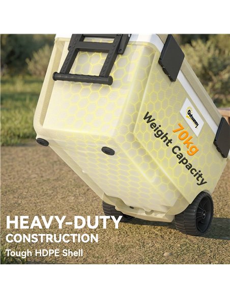 Outsunny 70L Insulated Cool Box with Wheels, Portable Ice Cooler with Handle, Lid and Drain Valve, Khaki - pic 204477 | FastDaddyshop