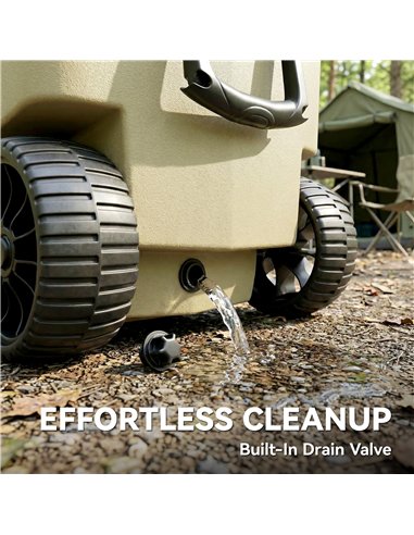 Outsunny 70L Insulated Cool Box with Wheels, Portable Ice Cooler with Handle, Lid and Drain Valve, Khaki