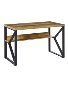 HOMCOM Writing Computer Desk with Storage Shelf, Black-Brown Wood Effect