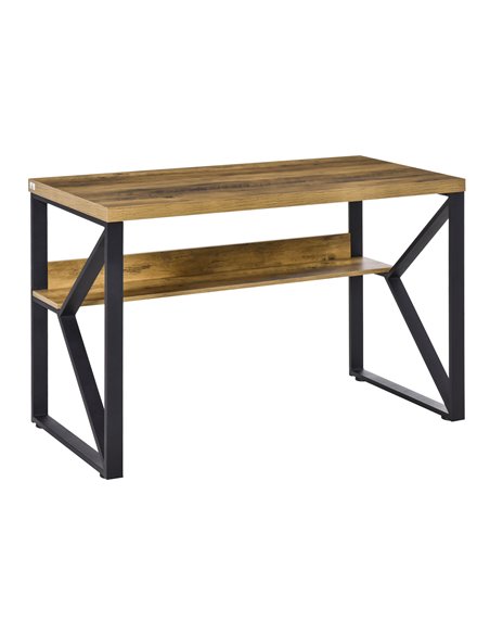 HOMCOM Writing Computer Desk with Storage Shelf, Black-Brown Wood Effect - pic 20448 | FastDaddyshop