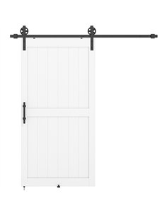 HOMCOM 213.4cm Sliding Barn Door Kit, Sliding Door with Track, Hardware, Upgraded Rollers and Floor Guide, Handle, White