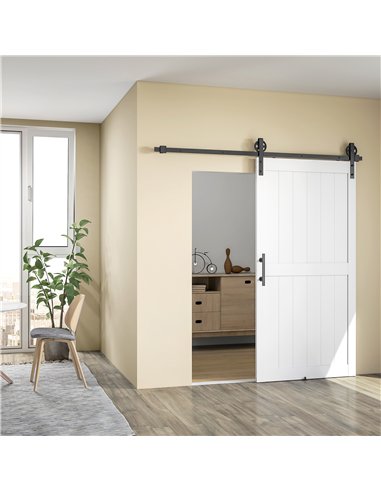 HOMCOM 213.4cm Sliding Barn Door Kit, Sliding Door with Track, Hardware, Upgraded Rollers and Floor Guide, Handle, White