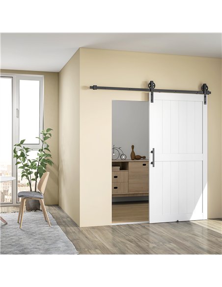 HOMCOM 213.4cm Sliding Barn Door Kit, Sliding Door with Track, Hardware, Upgraded Rollers and Floor Guide, Handle, White - pic 204481 | FastDaddyshop