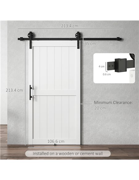 HOMCOM 213.4cm Sliding Barn Door Kit, Sliding Door with Track, Hardware, Upgraded Rollers and Floor Guide, Handle, White - pic 204482 | FastDaddyshop