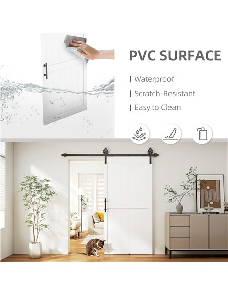 HOMCOM 213.4cm Sliding Barn Door Kit, Sliding Door with Track, Hardware, Upgraded Rollers and Floor Guide, Handle, White - pic 204483 | FastDaddyshop
