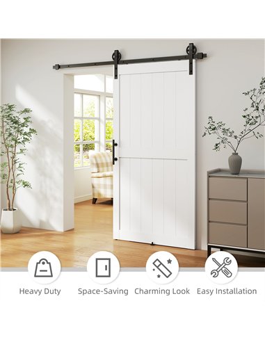 HOMCOM 213.4cm Sliding Barn Door Kit, Sliding Door with Track, Hardware, Upgraded Rollers and Floor Guide, Handle, White