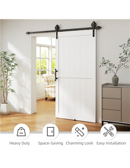 HOMCOM 213.4cm Sliding Barn Door Kit, Sliding Door with Track, Hardware, Upgraded Rollers and Floor Guide, Handle, White - pic 204484 | FastDaddyshop