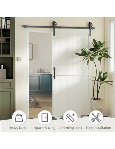 HOMCOM 213.4cm Sliding Barn Door Kit, Sliding Door with Track, Hardware, Upgraded Rollers and Floor Guide, Handle, White