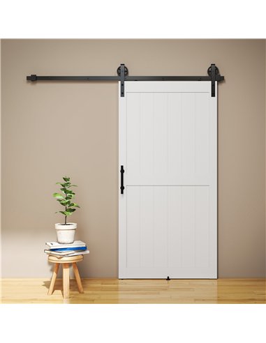 HOMCOM 213.4cm Sliding Barn Door Kit, Sliding Door with Track, Hardware, Upgraded Rollers and Floor Guide, Handle, White