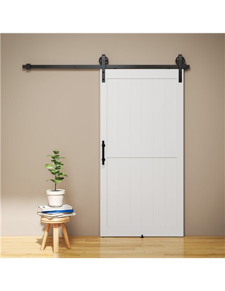 HOMCOM 213.4cm Sliding Barn Door Kit, Sliding Door with Track, Hardware, Upgraded Rollers and Floor Guide, Handle, White - pic 204487 | FastDaddyshop