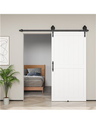 HOMCOM 213.4cm Sliding Barn Door Kit, Sliding Door with Track, Hardware, Upgraded Rollers and Floor Guide, Handle, White