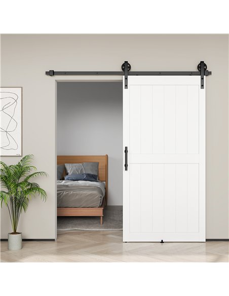 HOMCOM 213.4cm Sliding Barn Door Kit, Sliding Door with Track, Hardware, Upgraded Rollers and Floor Guide, Handle, White - pic 204488 | FastDaddyshop