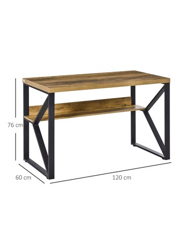 HOMCOM Writing Computer Desk with Storage Shelf, Black-Brown Wood Effect