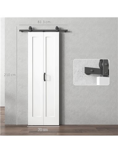 HOMCOM Slide Door, 70cm Modern Sliding Door Set Kit with Steel Rail, White
