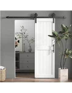 HOMCOM 152.4cm Sliding Barn Door Kit, Sliding Door with Track, Hardware, Upgraded Rollers and Floor Guide, Handle, White 2