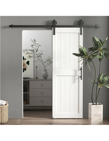 HOMCOM 152.4cm Sliding Barn Door Kit, Sliding Door with Track, Hardware, Upgraded Rollers and Floor Guide, Handle, White