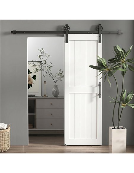 HOMCOM 152.4cm Sliding Barn Door Kit, Sliding Door with Track, Hardware, Upgraded Rollers and Floor Guide, Handle, White - pic 204499 | FastDaddyshop
