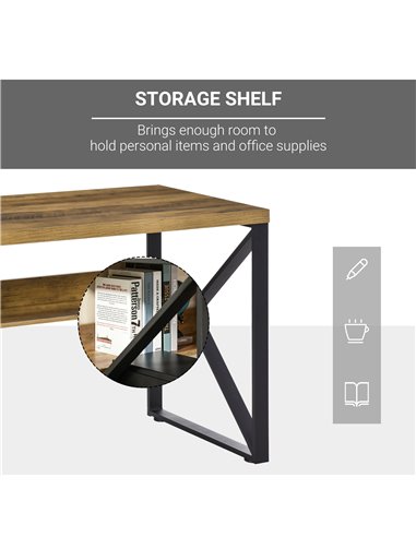 HOMCOM Writing Computer Desk with Storage Shelf, Black-Brown Wood Effect