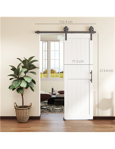 HOMCOM 152.4cm Sliding Barn Door Kit, Sliding Door with Track, Hardware, Upgraded Rollers and Floor Guide, Handle, White