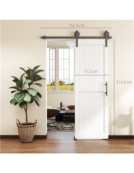 HOMCOM 152.4cm Sliding Barn Door Kit, Sliding Door with Track, Hardware, Upgraded Rollers and Floor Guide, Handle, White - pic 204500 | FastDaddyshop