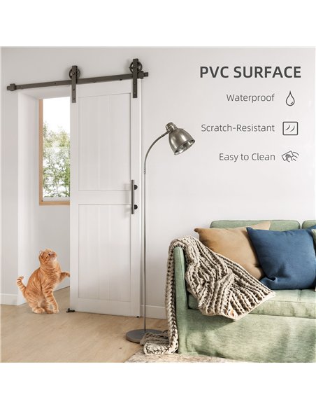 HOMCOM 152.4cm Sliding Barn Door Kit, Sliding Door with Track, Hardware, Upgraded Rollers and Floor Guide, Handle, White - pic 204501 | FastDaddyshop