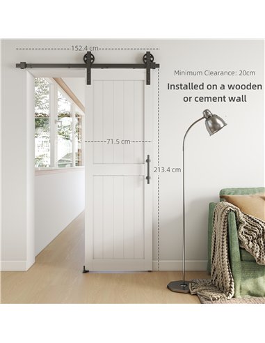 HOMCOM 152.4cm Sliding Barn Door Kit, Sliding Door with Track, Hardware, Upgraded Rollers and Floor Guide, Handle, White