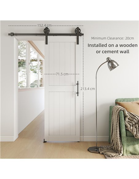 HOMCOM 152.4cm Sliding Barn Door Kit, Sliding Door with Track, Hardware, Upgraded Rollers and Floor Guide, Handle, White - pic 204502 | FastDaddyshop