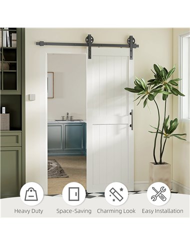 HOMCOM 152.4cm Sliding Barn Door Kit, Sliding Door with Track, Hardware, Upgraded Rollers and Floor Guide, Handle, White