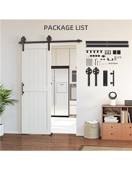 HOMCOM 152.4cm Sliding Barn Door Kit, Sliding Door with Track, Hardware, Upgraded Rollers and Floor Guide, Handle, White - pic 204504 | FastDaddyshop
