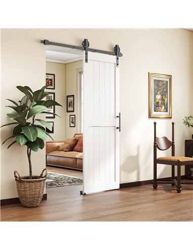 HOMCOM 152.4cm Sliding Barn Door Kit, Sliding Door with Track, Hardware, Upgraded Rollers and Floor Guide, Handle, White