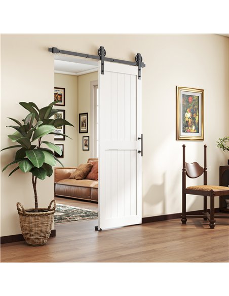 HOMCOM 152.4cm Sliding Barn Door Kit, Sliding Door with Track, Hardware, Upgraded Rollers and Floor Guide, Handle, White - pic 204505 | FastDaddyshop